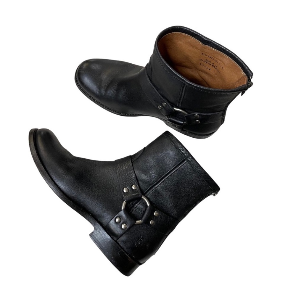 Frye Black Leather Mid Calf Western Booties Boots Boho Bohemian Silver 6.5 Heel